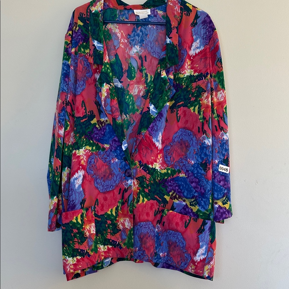 Roaman's vintage Colorful Abstract Blazer women’s 26 multicolor Floral boho - Picture 7 of 7